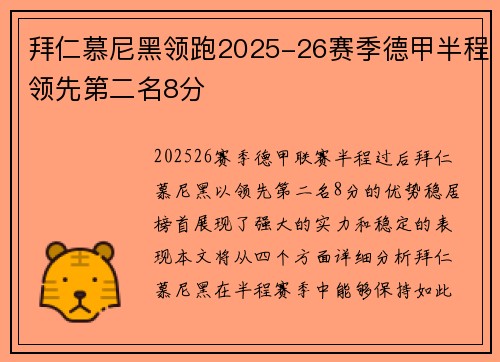 拜仁慕尼黑领跑2025-26赛季德甲半程领先第二名8分